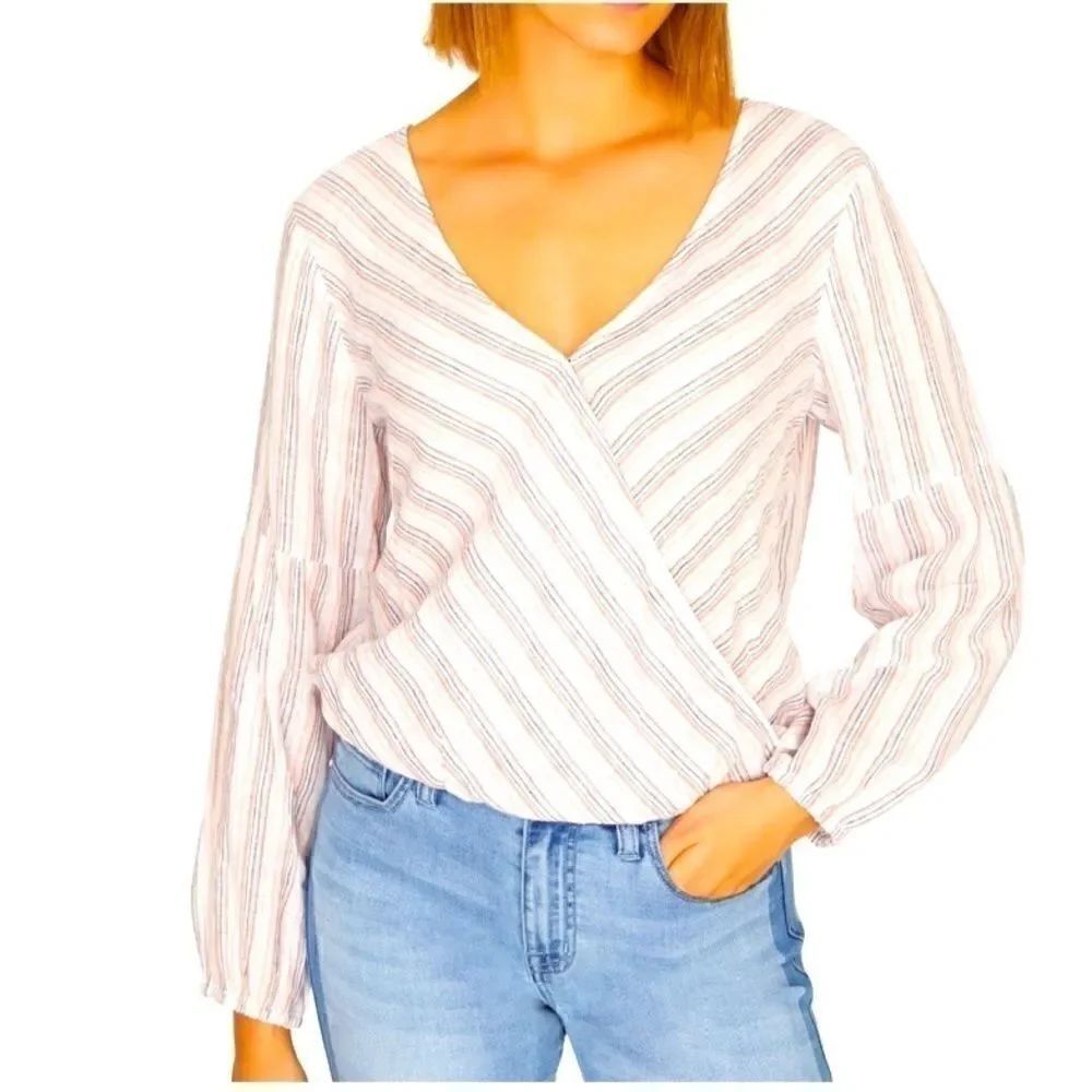 Sanctuary Sand Dunes Wrap Striped Top Linen Blend